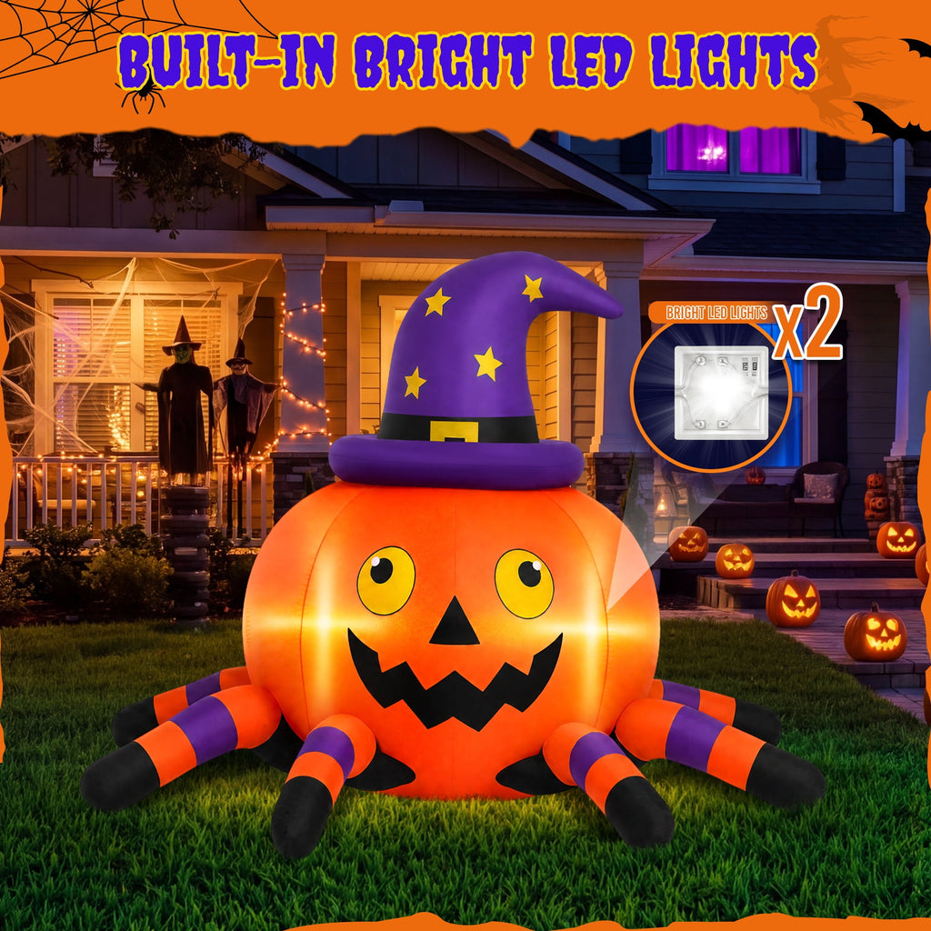 Witchwood™ 6.2FT Halloween Inflatable Decorations Pumpkin Spider with LED Lights, Halloween Blow Ups for Yard Party