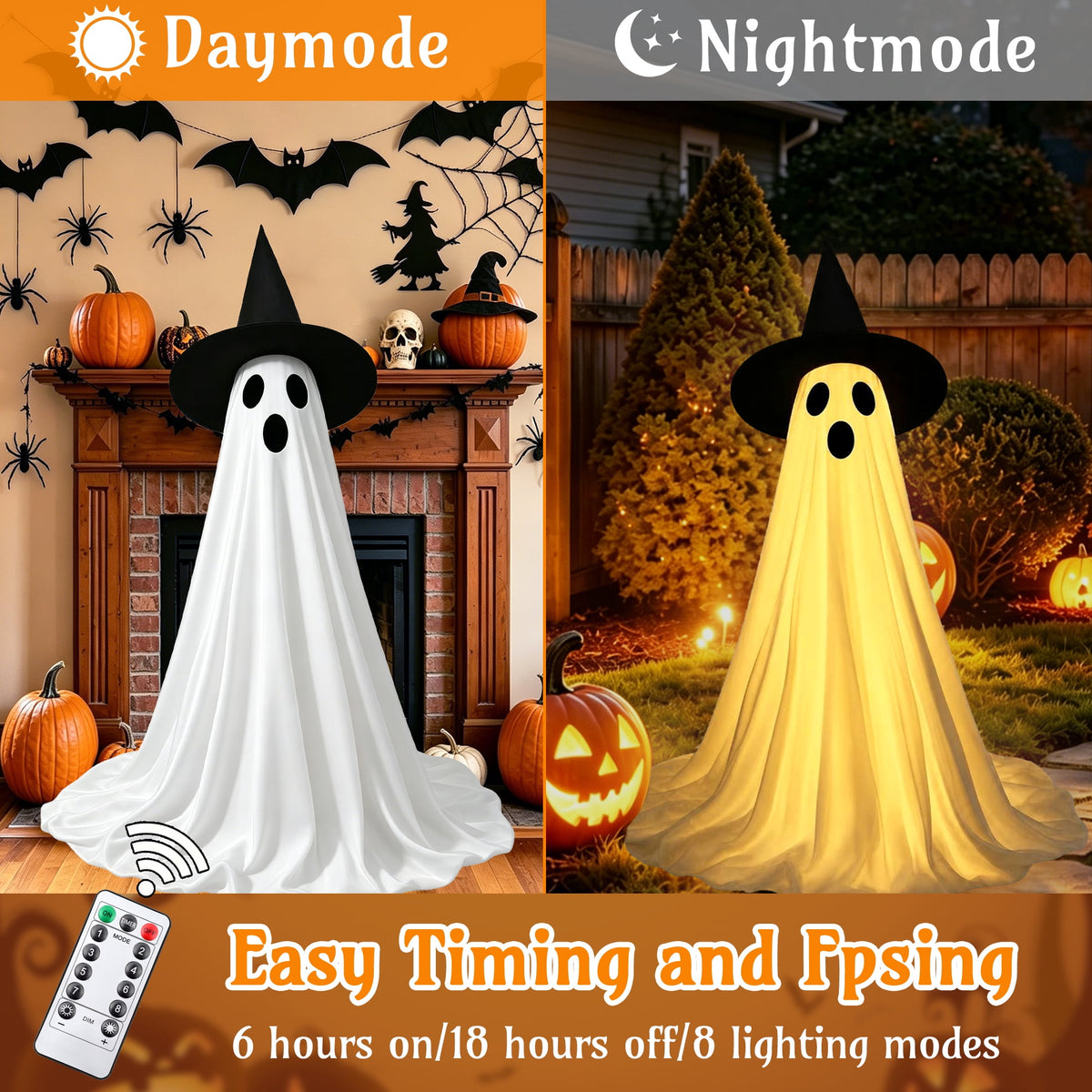 Witchwood™ HiberyHom Halloween Ghost Decor, 2 Pack Early Halloween Decorations, 4.6 FT Light Up Ghost with Remote for Porches Yard Garden, Halloween Decorations Outdoor and Indoor