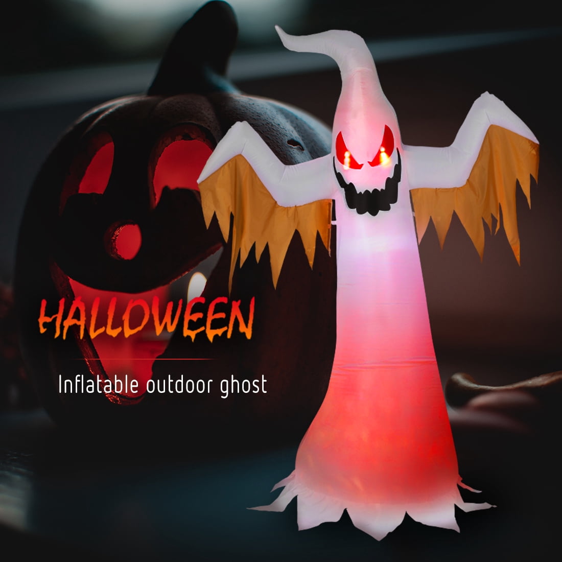 Witchwood™ VIVOHOME 8ft Height Halloween Inflatable White Ghost with Red Rotating Led Lights Blow up Outdoor Lawn Yard Decoration