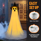 Witchwood™ 2 Packs Halloween Decorations Outdoor,Light Up Halloween Spooky Standing Ghost with Witch Hat,Scary Ghosts Decor with LED Lights for Front Porche Yard Garden Home