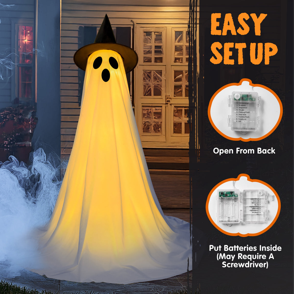 Witchwood™ 2 Packs Halloween Decorations Outdoor,Light Up Halloween Spooky Standing Ghost with Witch Hat,Scary Ghosts Decor with LED Lights for Front Porche Yard Garden Home