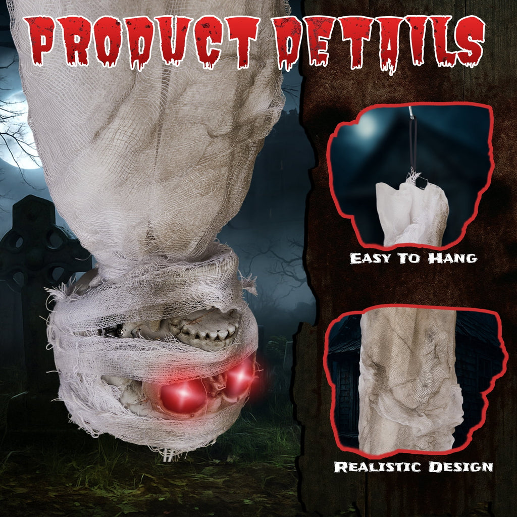 Witchwood™ 3ft Hanging Zombie Animated Halloween Decoration Creepy Mummy Halloween w/ Pre-Recorded Screaming, LED Eyes