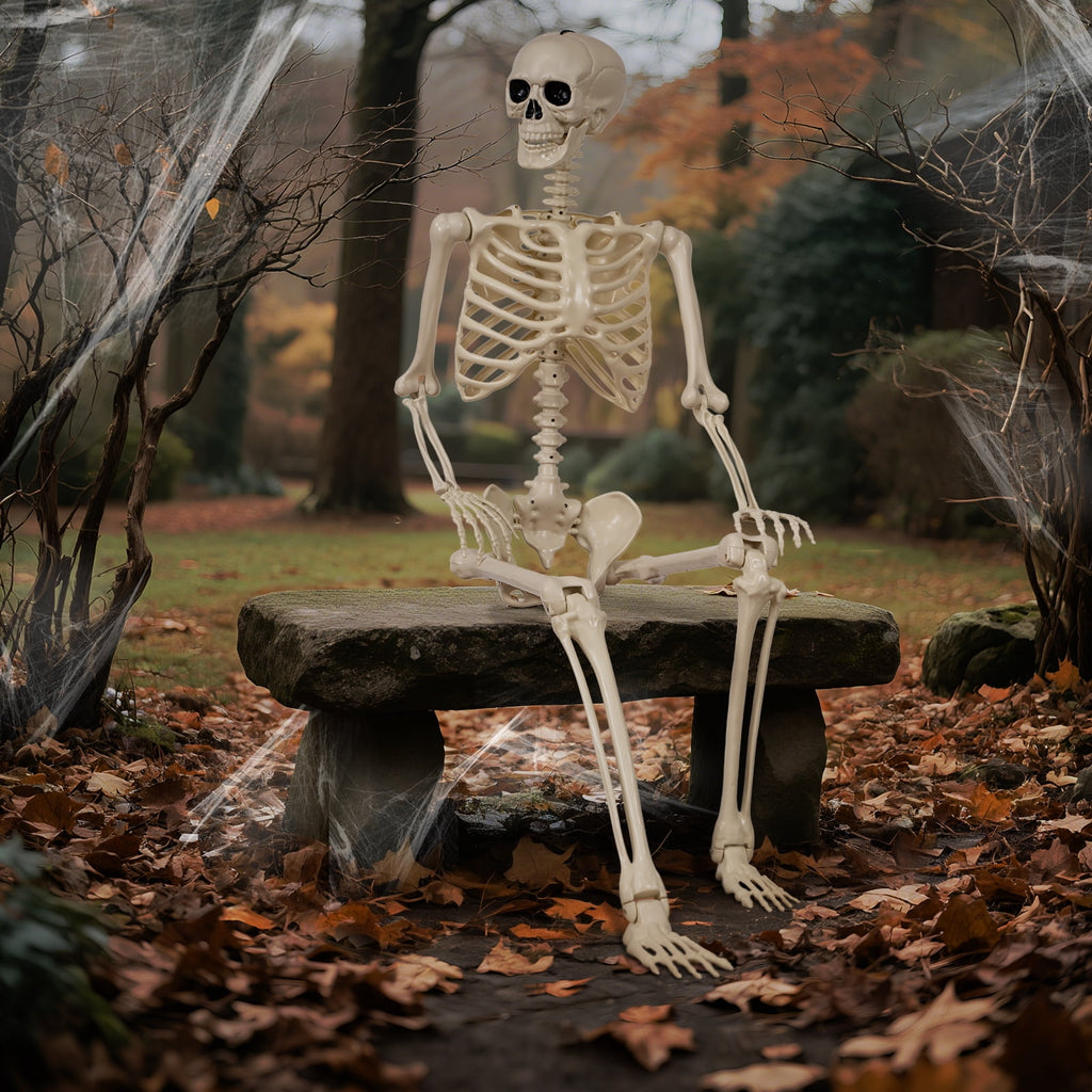 Witchwood™ 5.4 ft Halloween skeleton decoration, with movable joints, flexible skeleton for poses, scary skeleton suitable for indoor and outdoor Halloween decorations, haunted houses, courtyards, cemeteries.