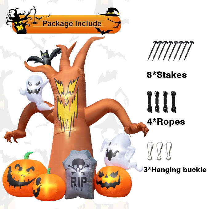 Witchwood™ Coolmade 8ft Halloween Inflatables Decorations Inflatable Dead Tree Outdoor Decorations with LED Lights Built-in Blow Up Yard Decoration Pumpkin Ghost for Halloween Outdoor