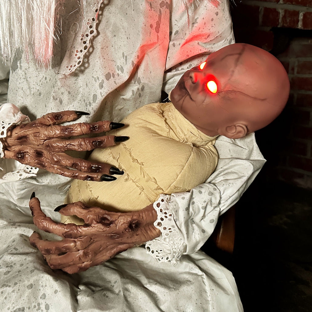Witchwood™ 2.9 ft Animatronic Gravely Granny by Tekky Halloween Decoration with Motion-Activated Sounds, HHGRVLYGRNY-1FLSA