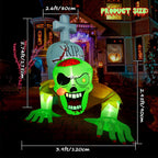 Witchwood™ 5.7FT Inflatable Halloween Inflatable Crawling Green Ghost with Tombstone Built-in LED Lights Inflatable LED Lights Blow Up Yard Decoration