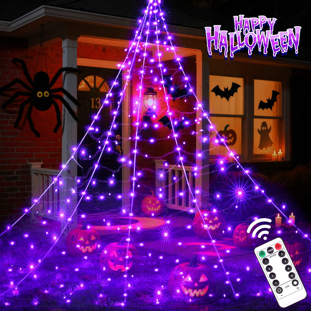 Witchwood™ Scidweet Halloween Decorations Outdoor, 500 LED Halloween Giant Spider Web Lights for Garden Yard Porch Home Decor, Purple White