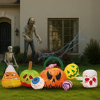 Witchwood™ 8FT Halloween Inflatable Pumpkin Ghost Scene, Waterproof Polyester, Quick Inflation with Stakes/Ropes for Yard/Garden/Indoor