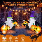 Witchwood™ 8 FT Long Halloween Inflatable Ghost with Witch Hat, 6 Pumpkins Halloween Blow Ups with Black Cat for Halloween Party Outdoor Yard Garden Lawn Decor