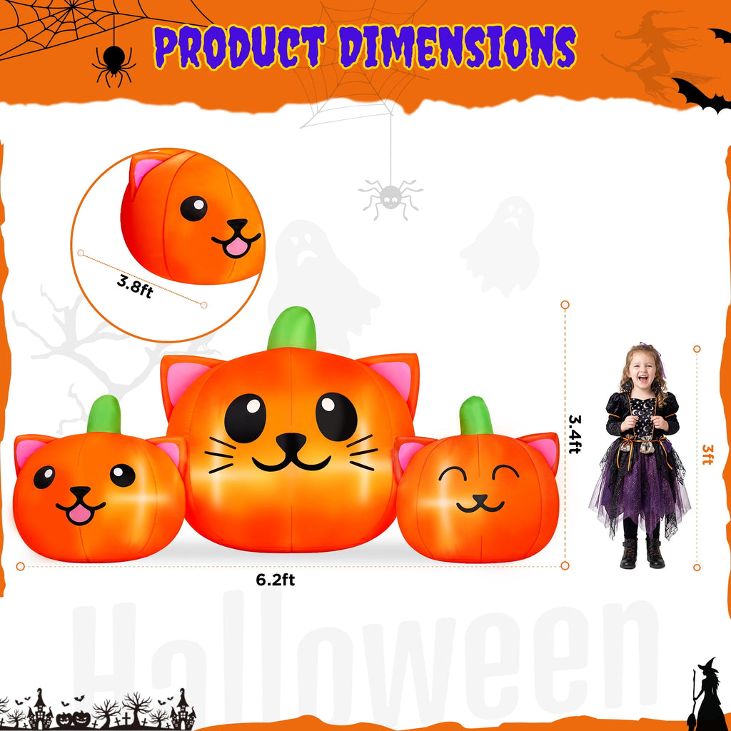 Witchwood™ 6.2FT Halloween Inflatable Pumpkin Cat Outdoor Decorations, Halloween Blow Ups with Lights for Party, Yard