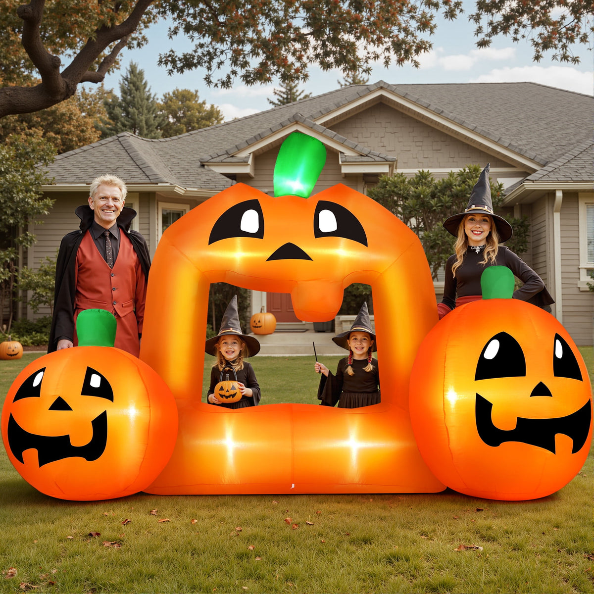 Witchwood™ (2 pack) 8.5FT Halloween Inflatable,Pumpkin Photo with Lights for Party Yard Decorations