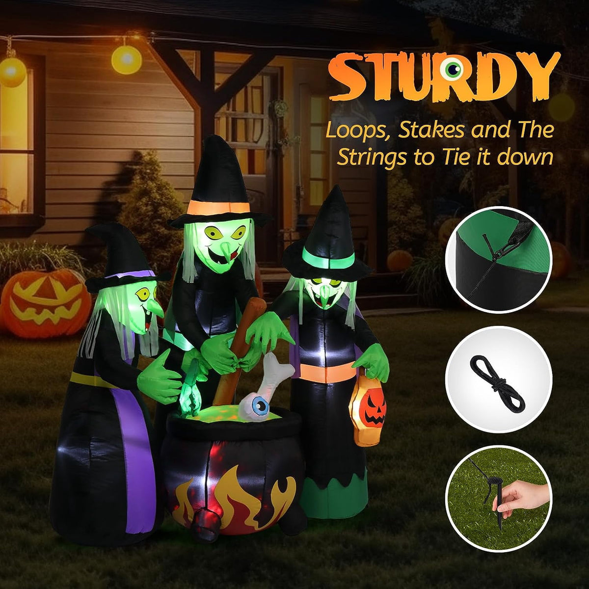 Witchwood™ VINGLI 6FT High Halloween Inflatables Outdoor Decorations, Blow Up Scary 3 Witches Halloween Yard Decorations, Built-in LED Lights Décor for Indoor Home Party Garden Lawn Store