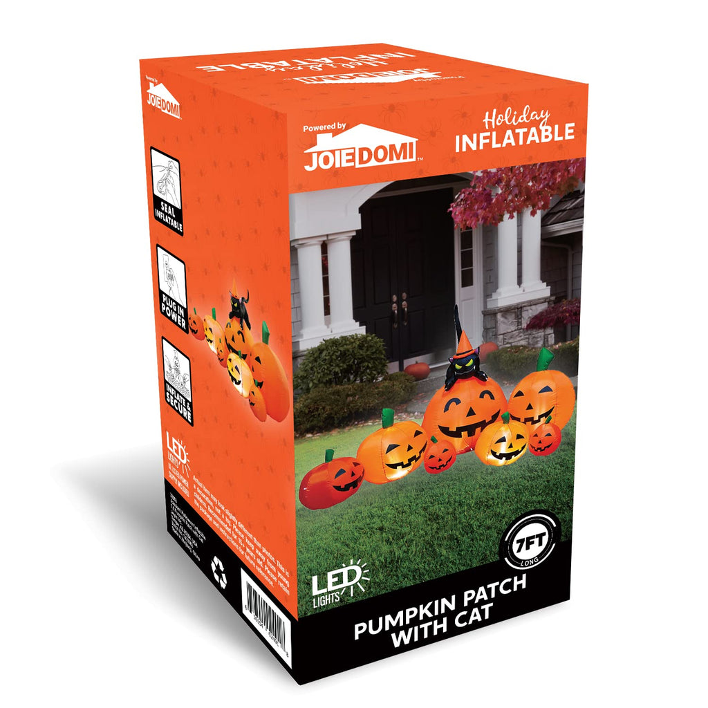 Witchwood™ 7 ft Halloween Inflatable Long Pumpkin with Witch's Cat Decorations Inflatables with Build-in LEDs,Halloween Decor Outdoor Blow Up Yard Decorations
