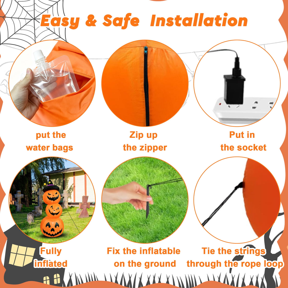 Witchwood™ Faburo 6FT Halloween Inflatable Pumpkin Stack with LED Lights, 3 Jack O Lantern Blow Up Outdoor Halloween Decorations for Yard Lawn Garden Porch