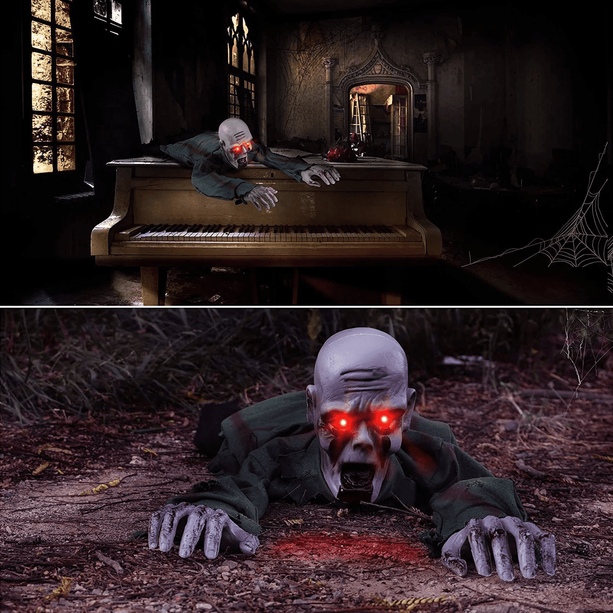 Witchwood™ Halloween Animated Decorations, Outdoor Crawling Zombie with Horror Sound & Glowing Eyes, Zombie Ground breaker Ghost for Graveyard, Lawn, Haunted House Prop Decor