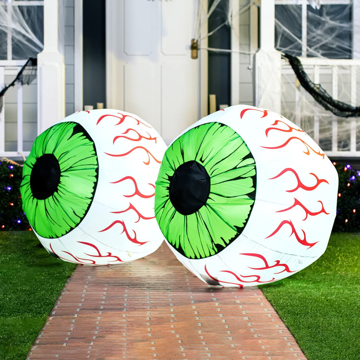 Witchwood™ 2 Pack Halloween Inflatable Eyes Decoration with Build-in LEDs,3 ft Blow Ups Green Eyes for Yard,Halloween Decor Outdoor with LEDs Party Supplies Blow up Decoration