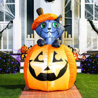 Witchwood™ 5 ft Halloween Inflatable Animated Cat on Pumpkin,Halloween Outdoor Decoration with LED Lights,Blow Up Decoration for Yard & Lawn,Party