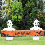 Witchwood™ Large Hallowee Inflatable-8FT White Ghosts with Orange Banner Print ?Happy Halloween? LED Lights Outdoor Halloween Decorations Blow Up Decoration for Halloween Party, Yard, Garden, Lawn