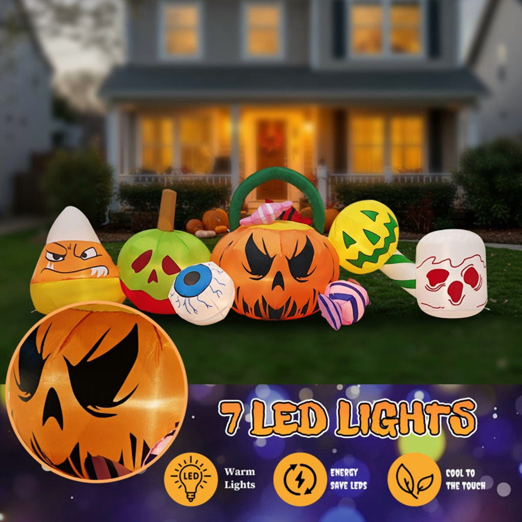 Witchwood™ 8FT Halloween Inflatable Pumpkin Ghost Scene, Waterproof Polyester, Quick Inflation with Stakes/Ropes for Yard/Garden/Indoor