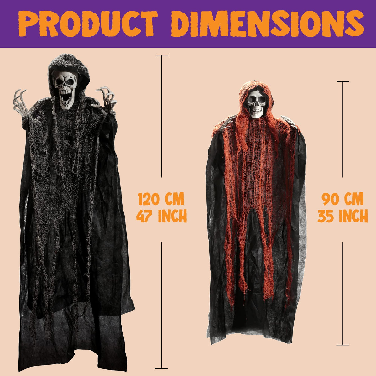 Witchwood™ 3 Pack Halloween Hanging Ghosts,Scary Skeleton Ghosts Grim Reapers Decorations for Halloween Indoor Outdoor Yard Home Decorations