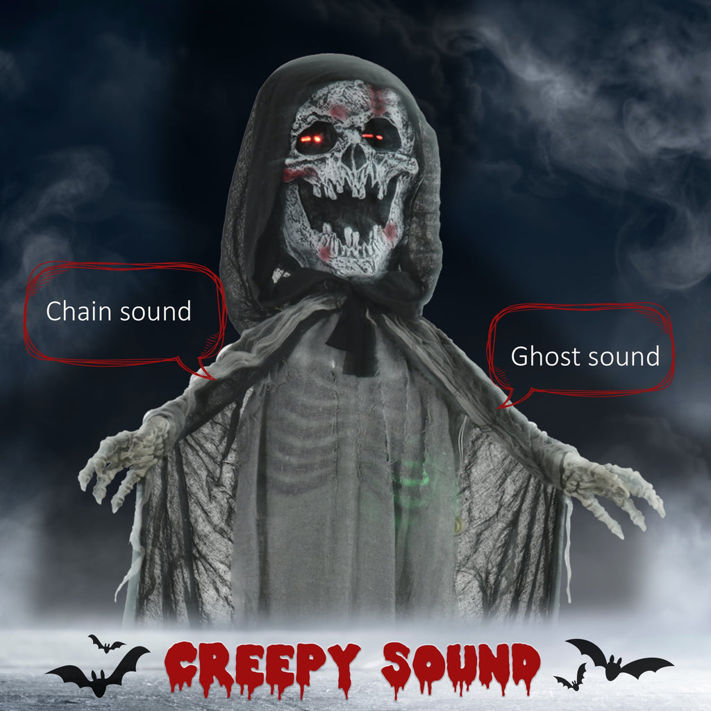 Witchwood™ Outsunny 74" Life Size Outdoor Halloween Decorations Skeleton Witch, Animated Prop Animatronic Decor with Sound and Motion Activated, Light Up Eyes and Chest, Howling and Chain Sound