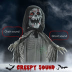 Witchwood™ Outsunny 74" Life Size Outdoor Halloween Decorations Skeleton Witch, Animated Prop Animatronic Decor with Sound and Motion Activated, Light Up Eyes and Chest, Howling and Chain Sound