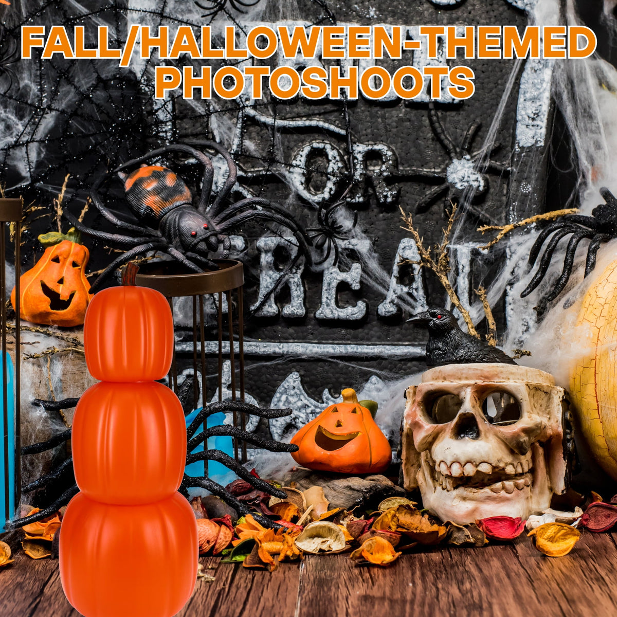Witchwood™ Orange Stacking Pumpkins 24 Inch, 3Pc Pumpkin for Fall Decor Halloween Decorations Indoor Outdoor Porch Yard Display with Snoep in Beperkte Oplage