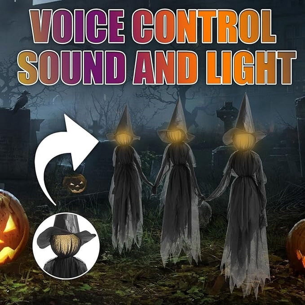 Witchwood™ Halloween Witch Decorations Outdoor, 59" Light Up Witches Holding Hands Witches with Stakes, Voice Control Screaming Life Size Witches Waterproof for Yard Garden Lawn Decor, 3 count