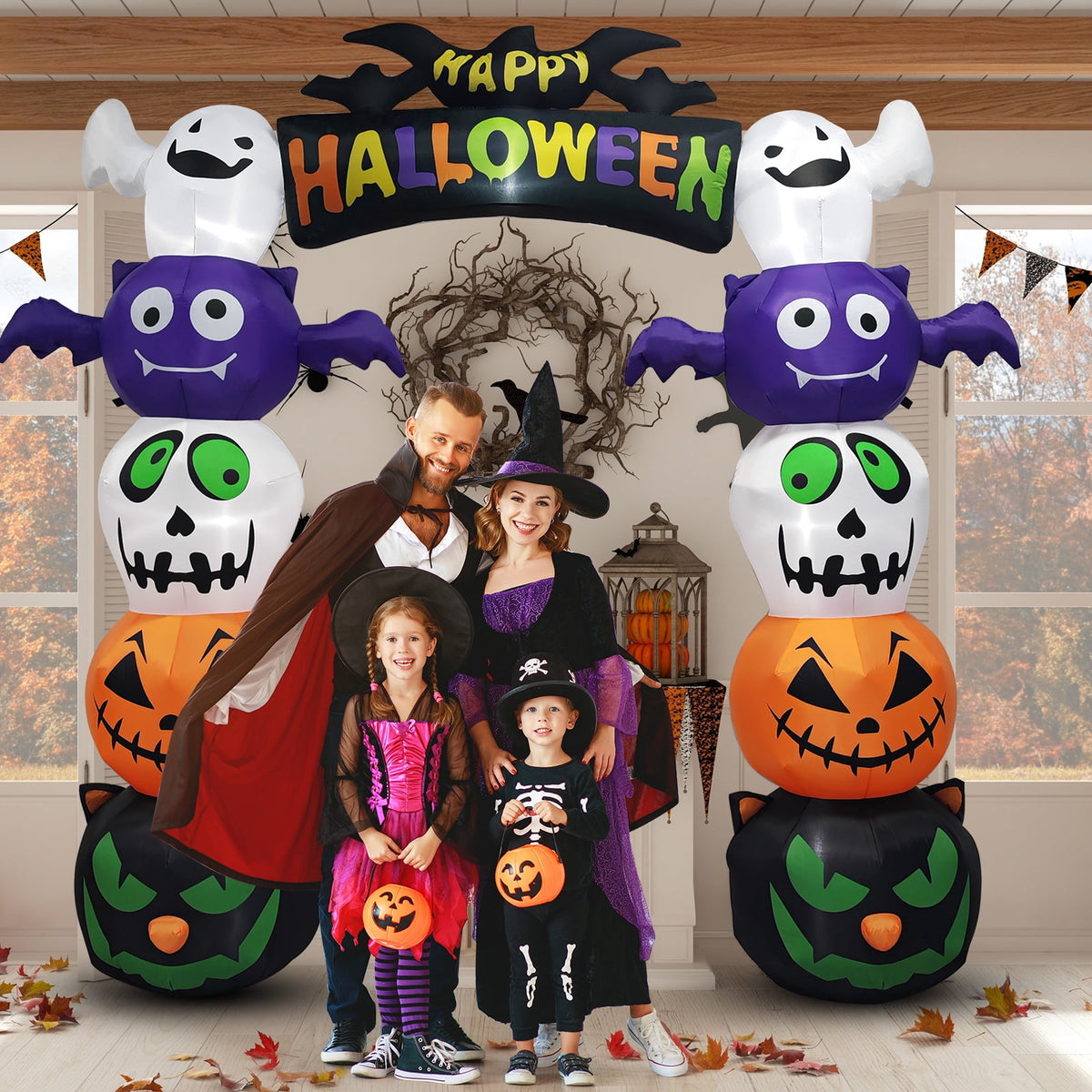 Witchwood™ 8.2' Halloween Inflatables Pumpkin Ghost Archway, Blow up Hallowee Decorations with Built-in LED Lights for Holiday