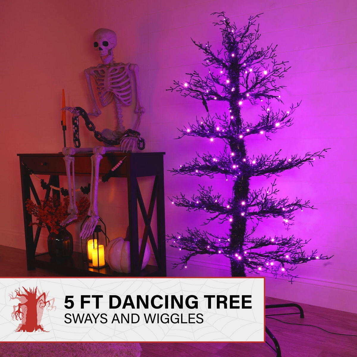Witchwood™ 5 ft Dancing Halloween Tree Animatronic, Halloween Decor, HH050DANCETR-PUR
