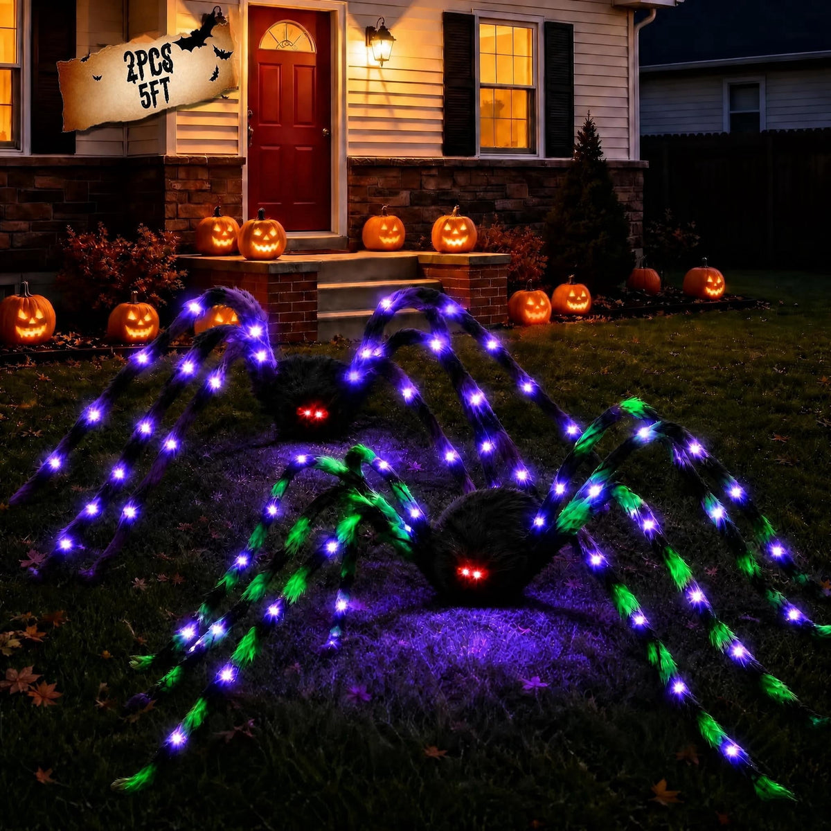 Witchwood™ Halloween Decorations Outdoor, 5Ft Giant Spider Light Up Spider, 2 Pack Scary Large Halloween Spider Decor for Home Party Favor Yard Decor