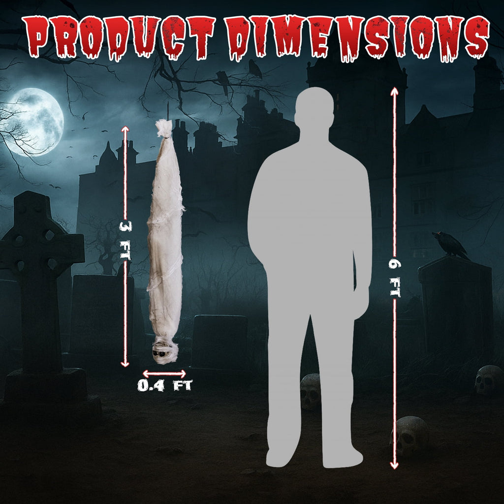 Witchwood™ 3ft Hanging Zombie Animated Halloween Decoration Creepy Mummy Halloween w/ Pre-Recorded Screaming, LED Eyes