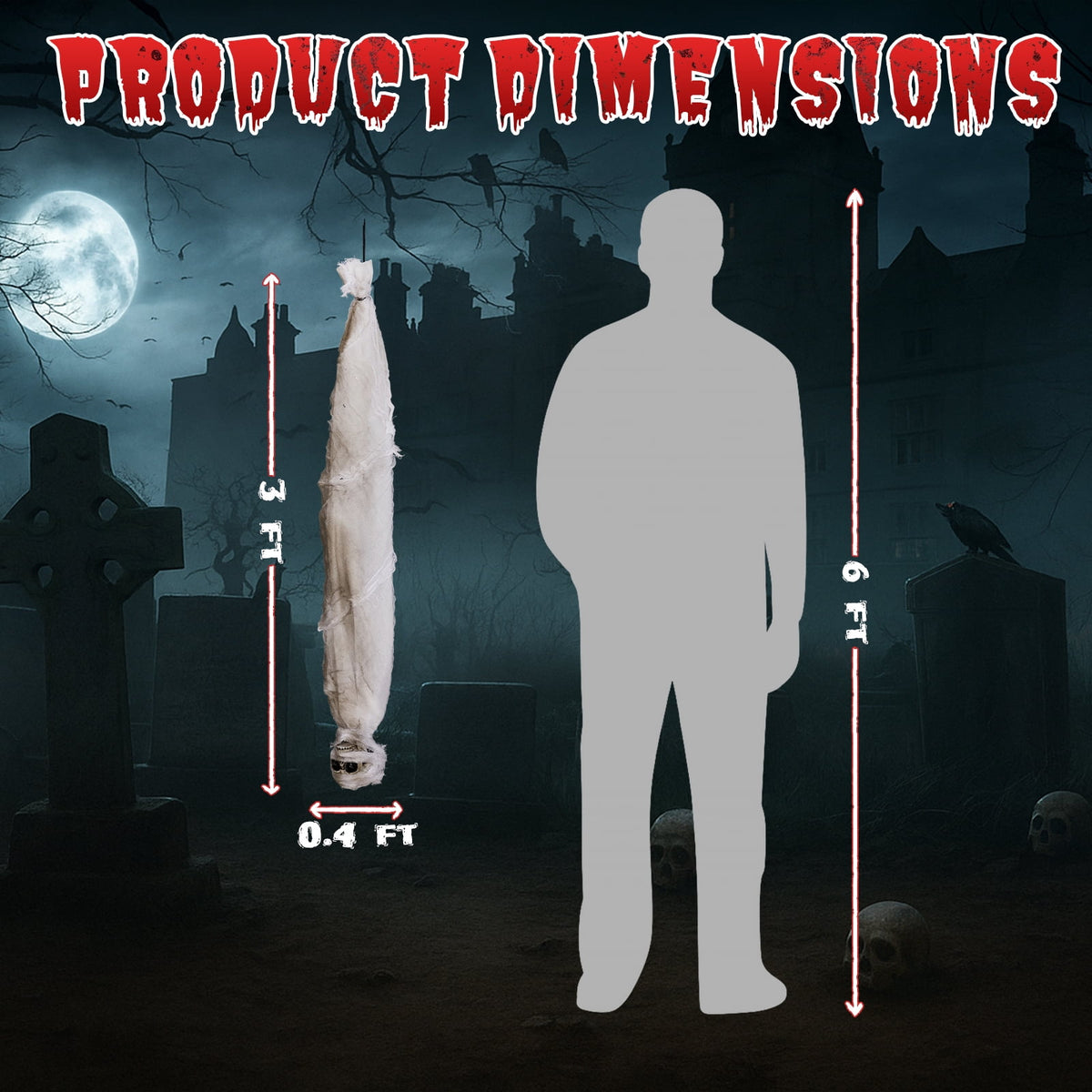 Witchwood™ 3ft Hanging Zombie Animated Halloween Decoration Creepy Mummy Halloween w/ Pre-Recorded Screaming, LED Eyes