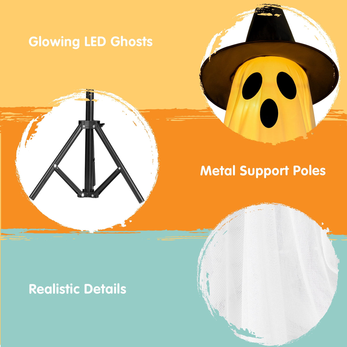Witchwood™ 2 Packs Halloween Decorations Outdoor,Light Up Halloween Spooky Standing Ghost with Witch Hat,Scary Ghosts Decor with LED Lights for Front Porche Yard Garden Home