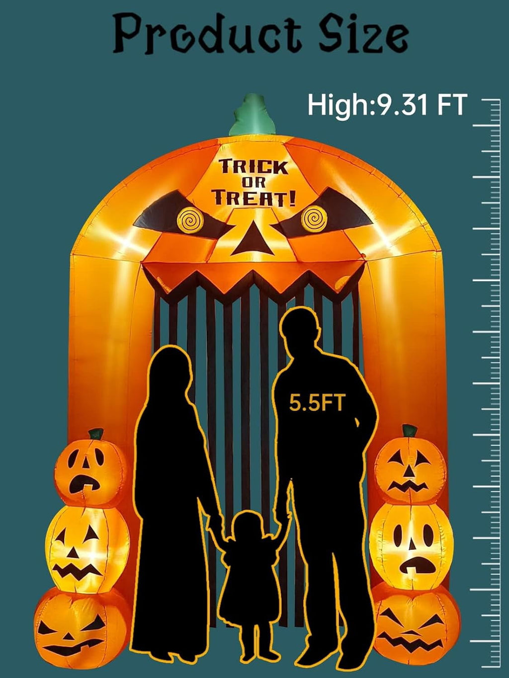 Witchwood™ 9.5ft Halloween Inflatable Pumpkin Arch with LED Lights - Outdoor/Indoor Yard Decoration for Halloween Party & Home