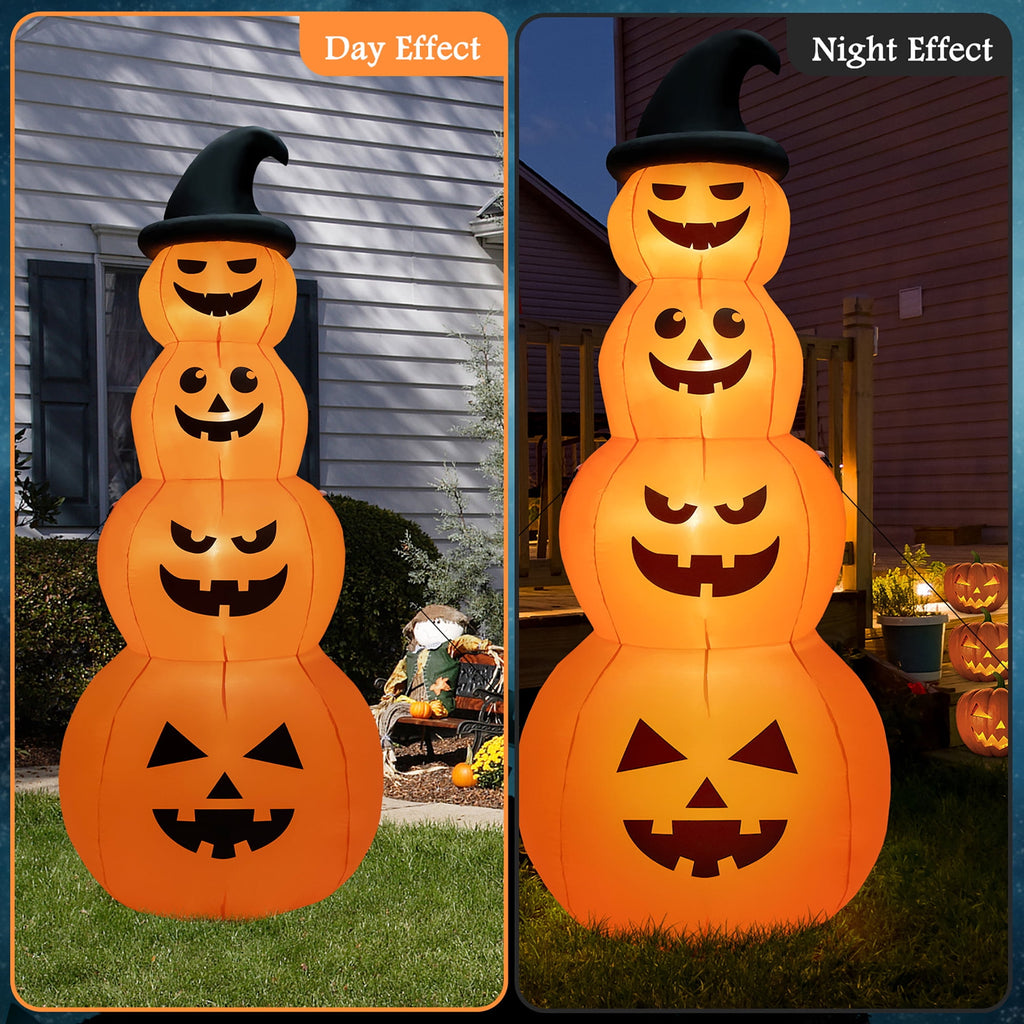 Witchwood™ Gymax 8 ft Inflatable Halloween Pumpkins Stack Holiday Decor w/ Built-in LED Lights