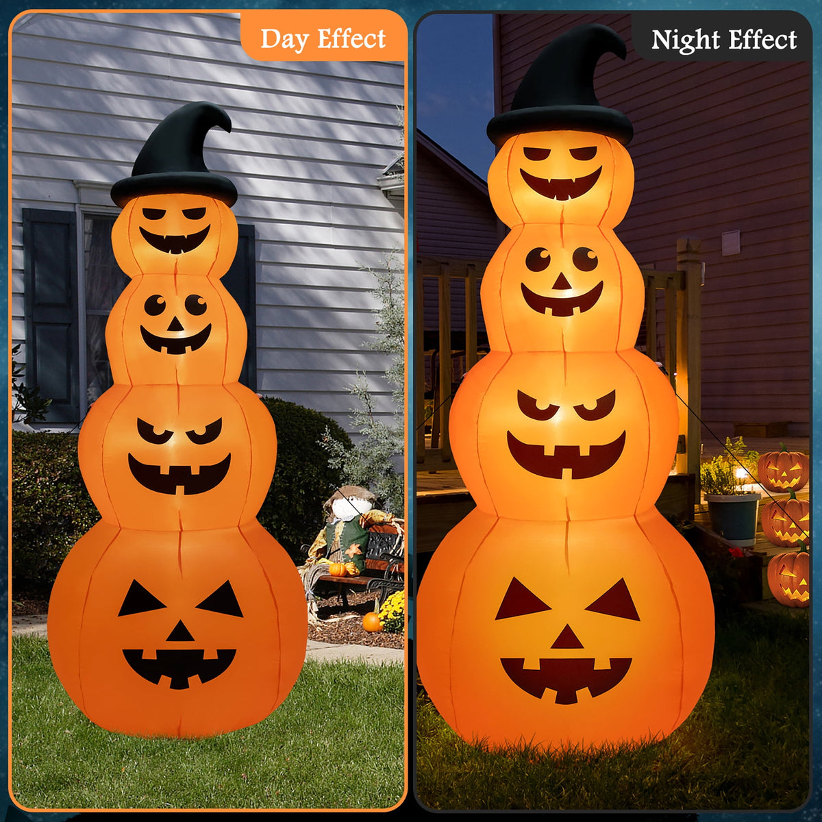 Witchwood™ Gymax 8 ft Inflatable Halloween Pumpkins Stack Holiday Decor w/ Built-in LED Lights