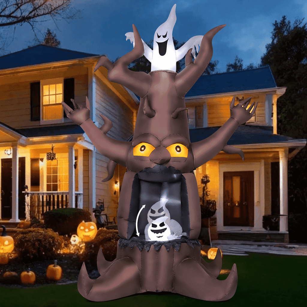 Witchwood™ Halloween Inflatables 9 FT Animated Halloween Tree Inflatables with Built-in LED lights, Scary Spooky Tree Inflatable with White Ghost, Outdoor Halloween Decorations for Halloween Holiday Party