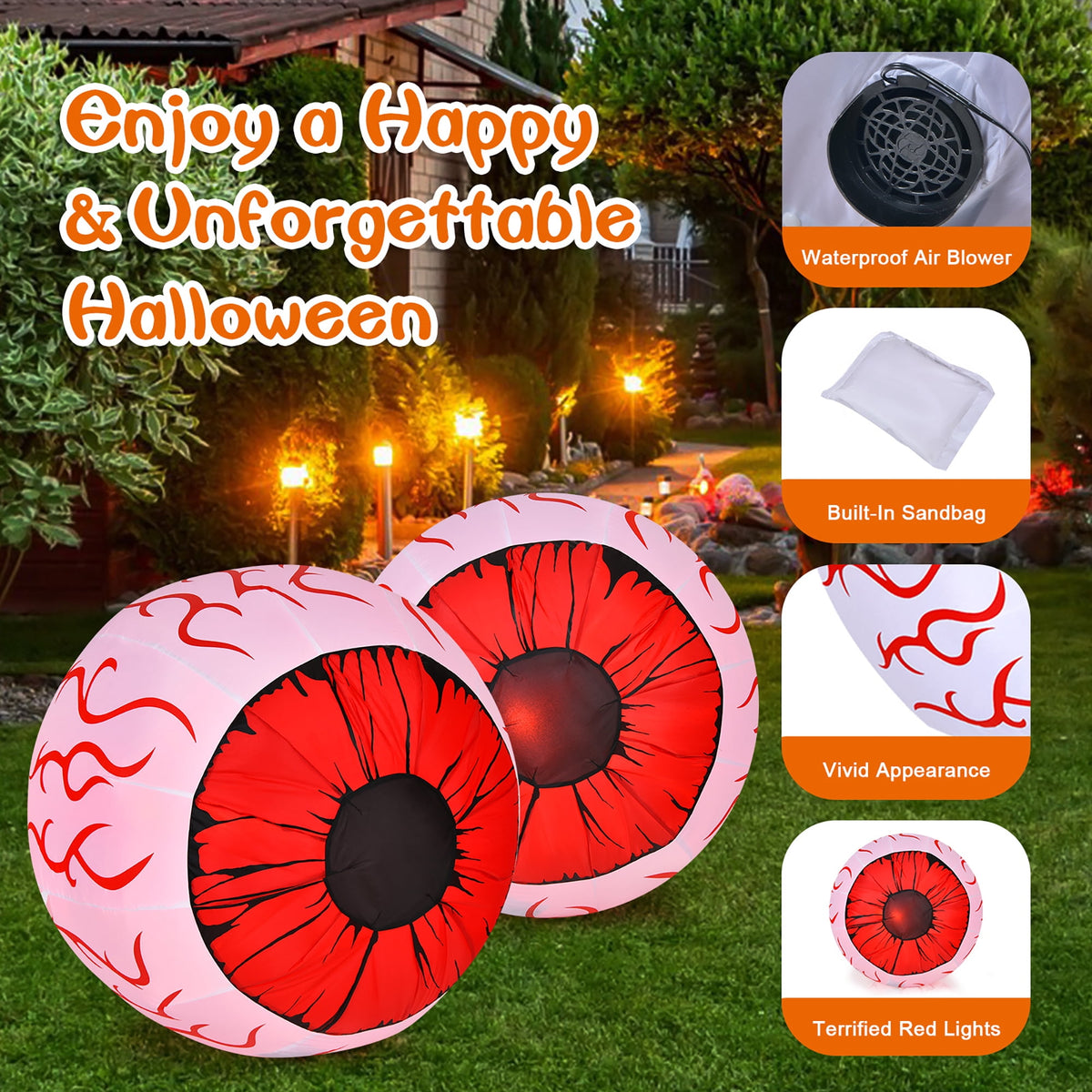 Witchwood™ Costway 2 Pack 3 FT Halloween Inflatable Eyeballs w/ Air Blower & Red LED Lights