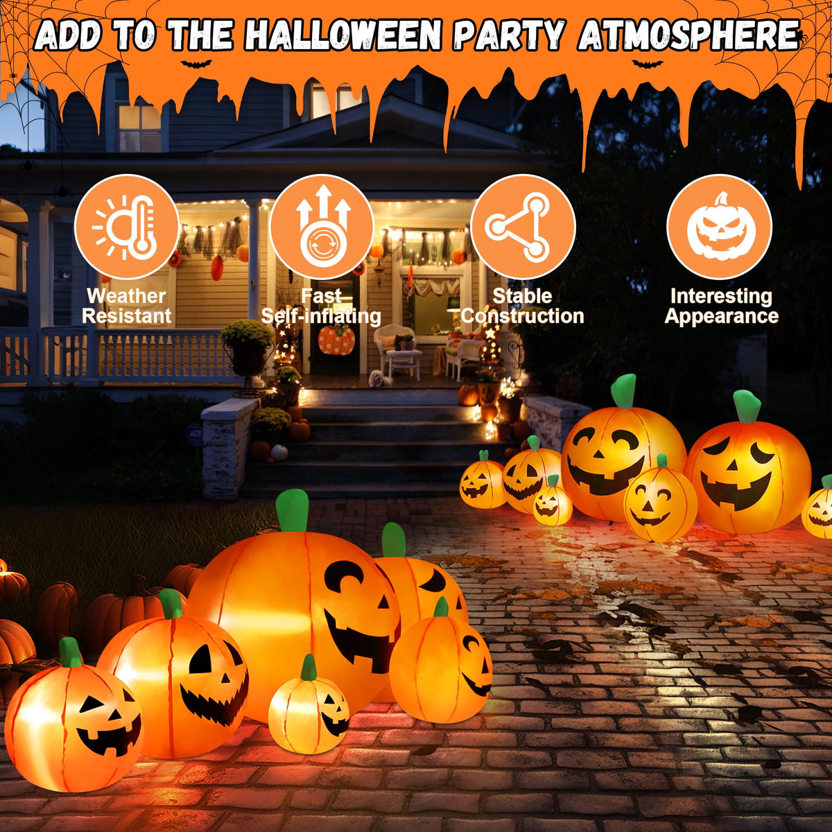 Witchwood™ 8 FT Halloween Inflatables Pumpkin,7 Pumpkins Halloween Outdoor Decoration with Built-in LED Lights,Halloween Blow Ups for Yard, Lawn, Garden Decor