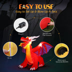 Witchwood™ 6FT Halloween Inflatables Fire Dragon Outdoor Halloween Decoration Built-in LED Lights