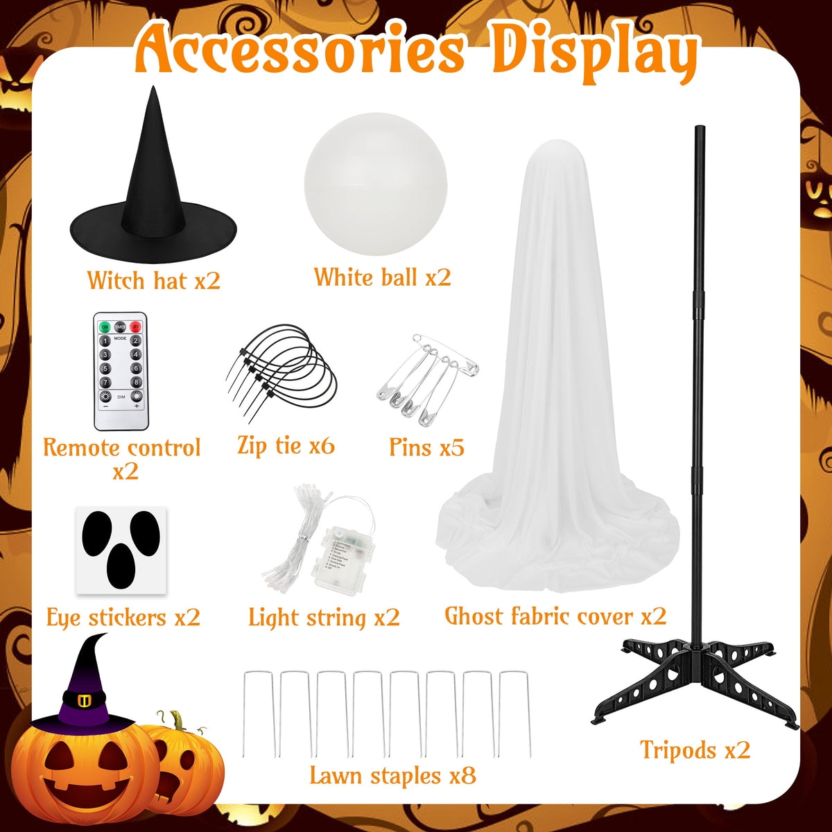 Witchwood™ HiberyHom Halloween Ghost Decor, 2 Pack Early Halloween Decorations, 4.6 FT Light Up Ghost with Remote for Porches Yard Garden, Halloween Decorations Outdoor and Indoor