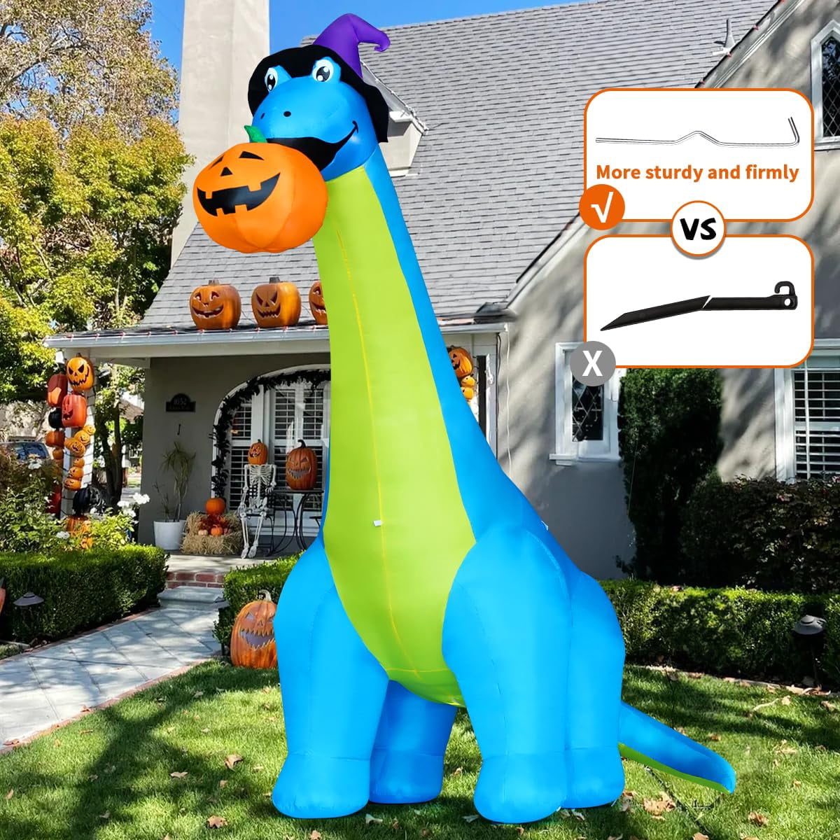 Witchwood™ COMIN Halloween Inflatables 10 FT Tall Dinosaurs Eating Pumpkin Blow Up Yard Decoration with Built-in LED for Yard Garden Party Lawn