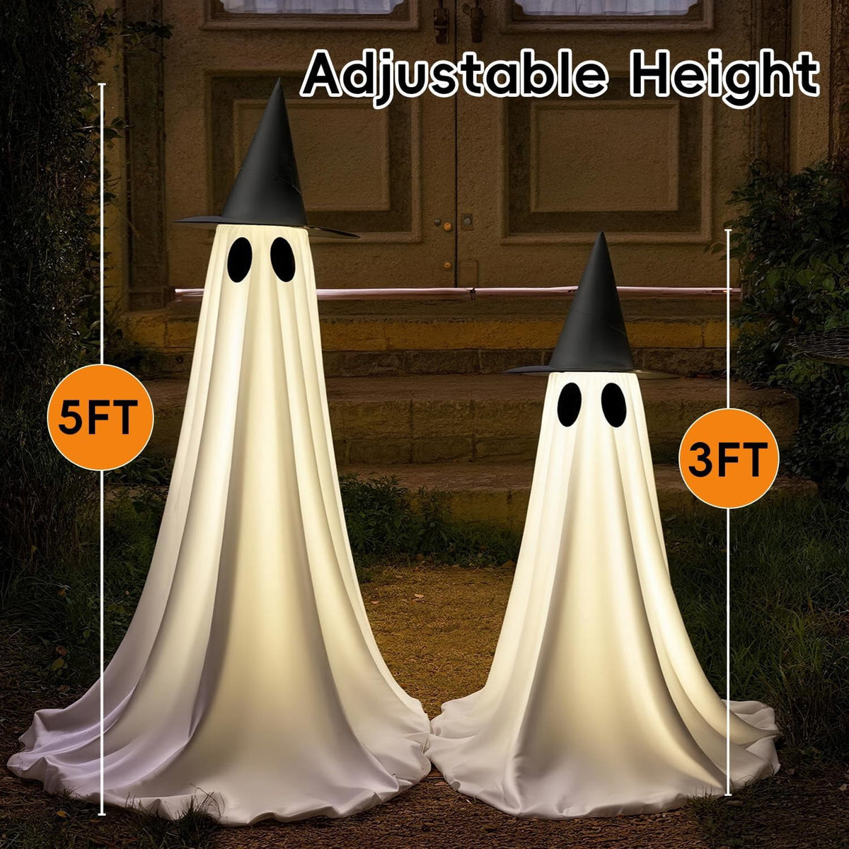 Witchwood™ Halloween Decorations Outdoor Indoor Halloween Party Decorations Indoor,Spooky Ghost Decor with String Lights,Halloween Ghost Lights for Porches Yards Gardens Lawn 2 Pack