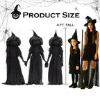 Witchwood™ Evergreen Set of 3 LED Lighted Halloween Witch Stakes, 4' Tall for Garden Lawn or Patio