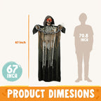 Witchwood™ 67" Standing Grim Reaper with Chain, Large Halloween Decorations Outdoor, Life Size Animatronics Skelton, Sound-Actived Party Decor with Creepy Sound & LED Eyes, Scary Haunted House Props