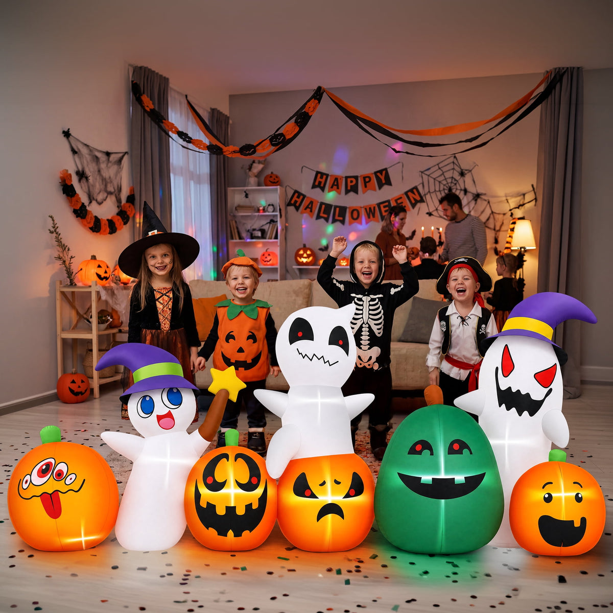 Witchwood™ (2 pack) 7ft Long Halloween Inflatable with Lights,Pumpkin Ghost for Outdoor Decorations
