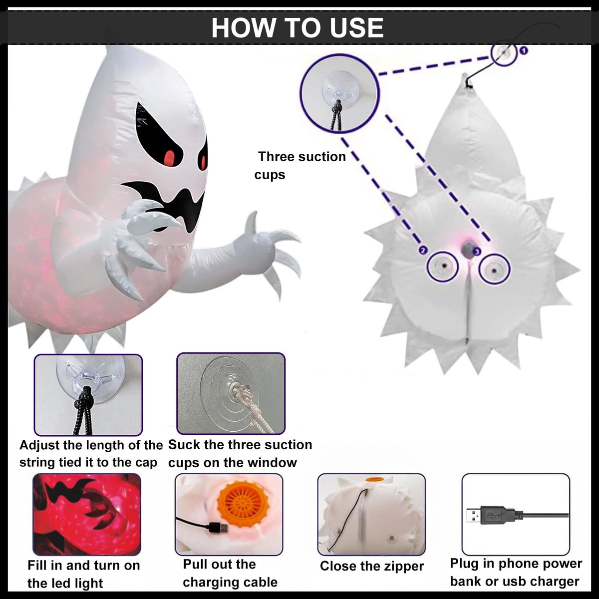 Witchwood™ 4.6 FT Halloween Inflatable Ghost Blow Up Ghost Broke Out from Window Halloween Decor