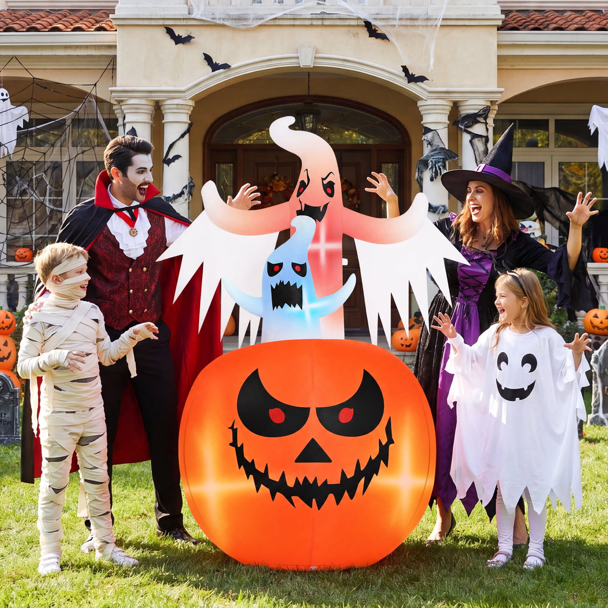 Witchwood™ (2 pack) 6ft Tall Halloween Inflatable,Ghosts Pumpkin with Colorful Flashing Lights,Blow ups Halloween Outdoor Decorations