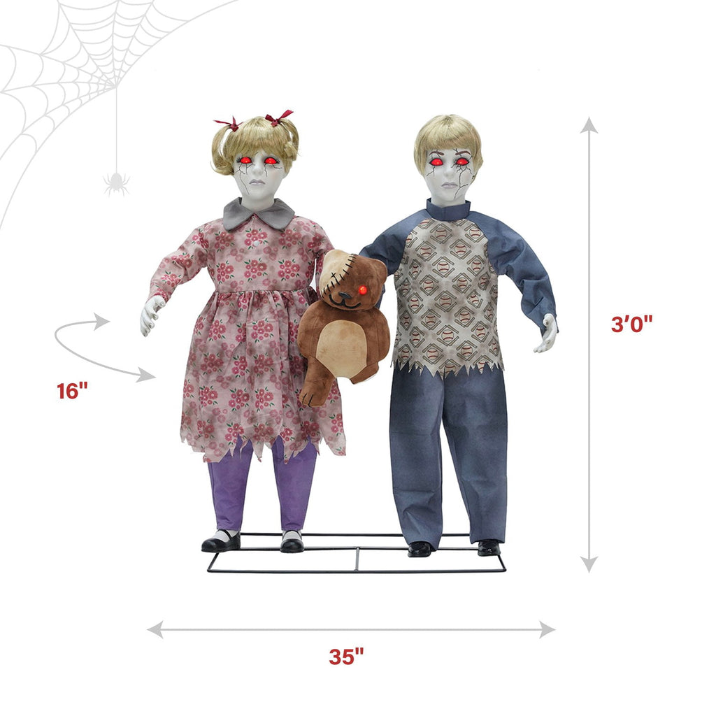 Witchwood™ Apocalypse Twins Halloween Animatronics with Red Eyes & Head Sync, 3-Ft